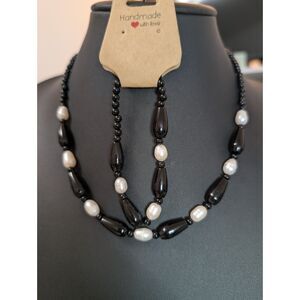 Handmade Freshwater Pearl & Black Onyx Necklace & Bracelet Set | Alaska Made